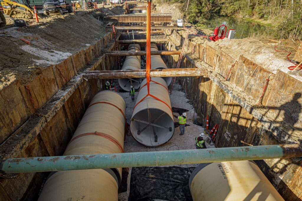Large diameter cement mortar lined steel pipe installed in a trench