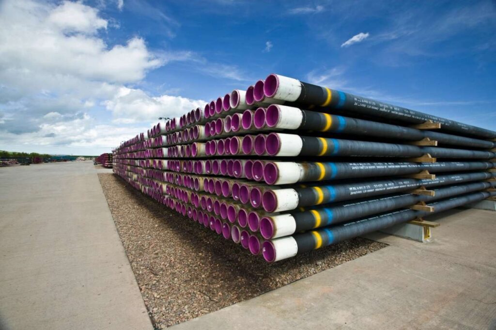 OCTG casing and tubing stacked in yard