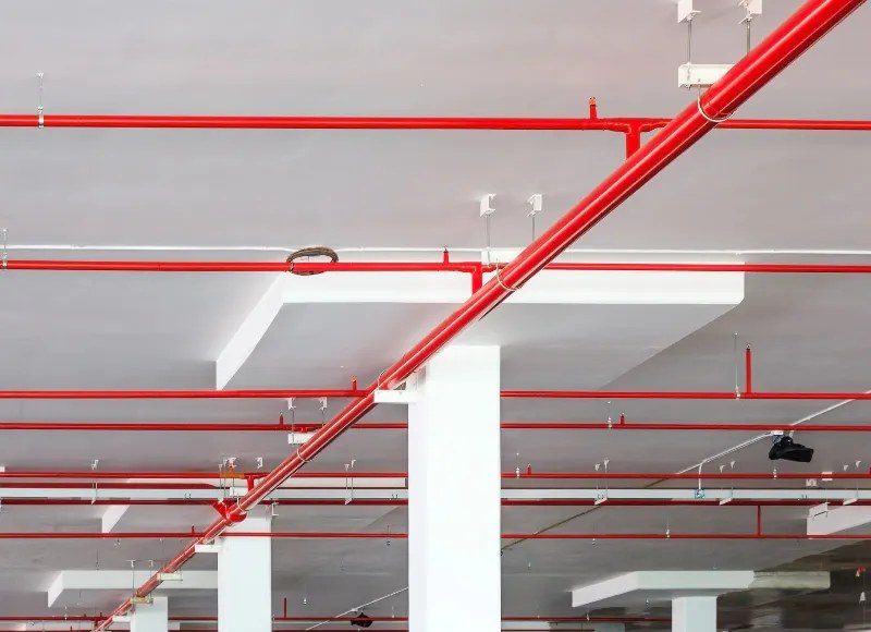 Red fire protection sprinkler piping